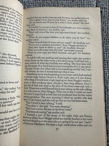 1945 Black Boy first edition page showing text about family and childhood experiences