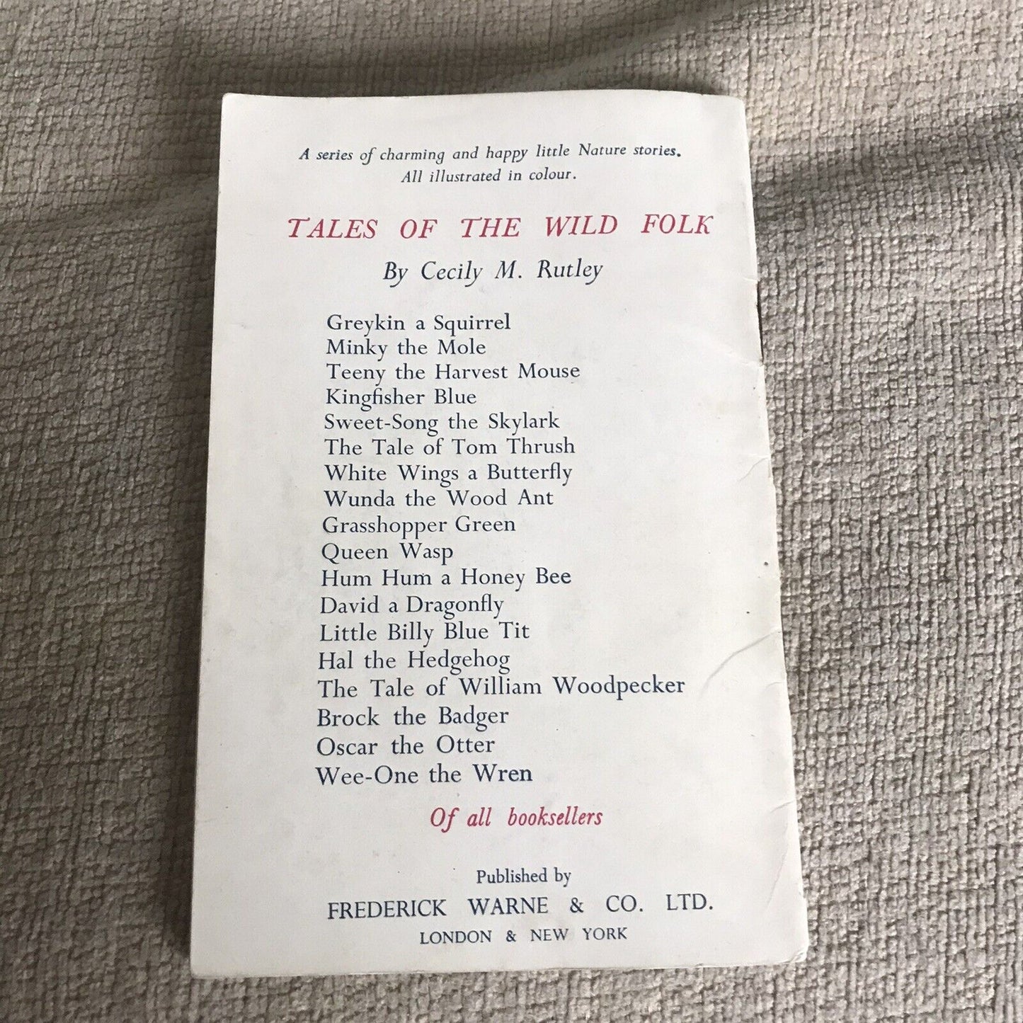 1950 Tales Of The Wild Folk: Queen Wasp - Cecily M. Rutley(B. Butler Illust) Honeyburn Books (UK)