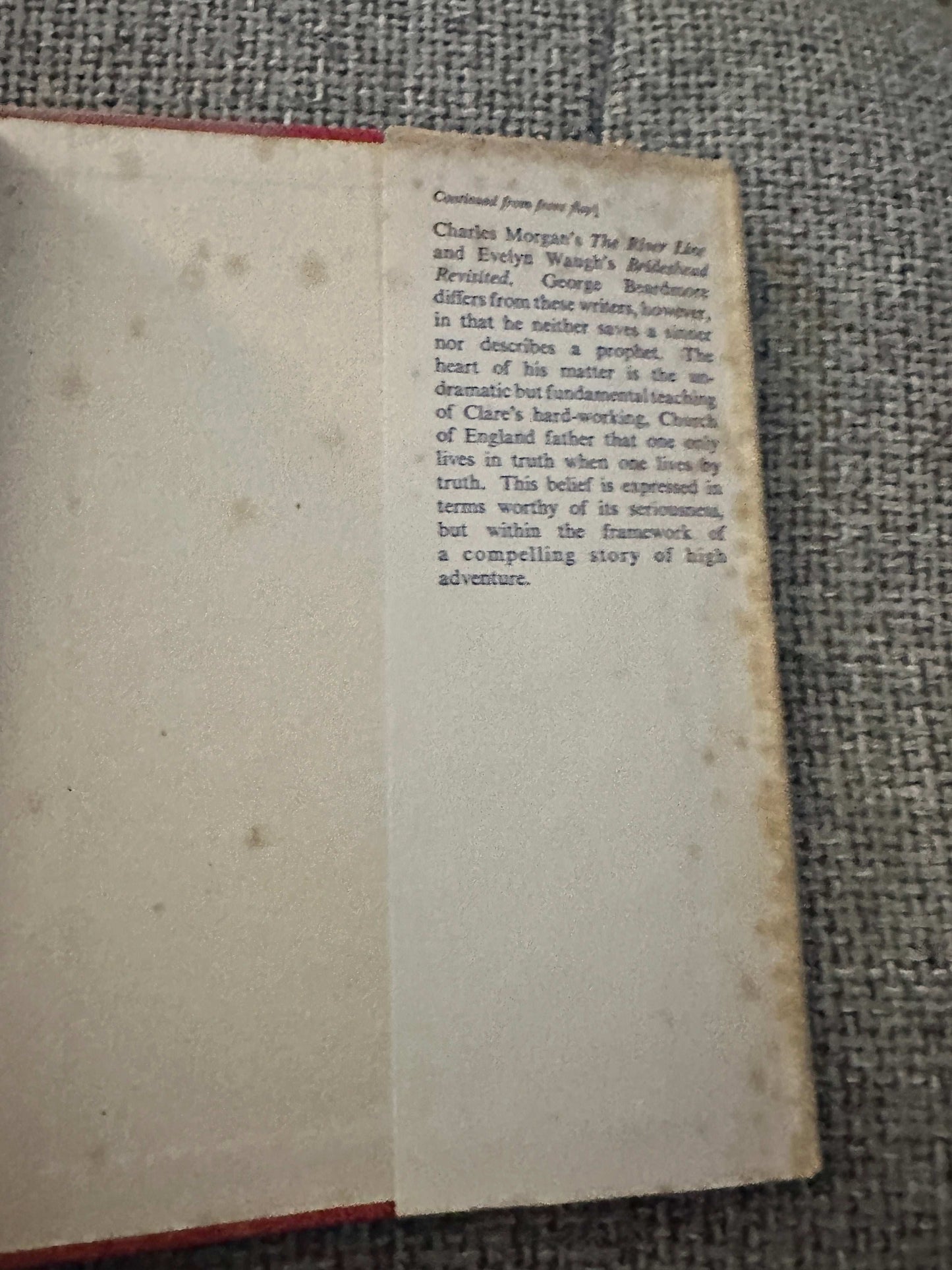 1953 A Thousand Witnesses first edition book showing the back cover with text and wear marks