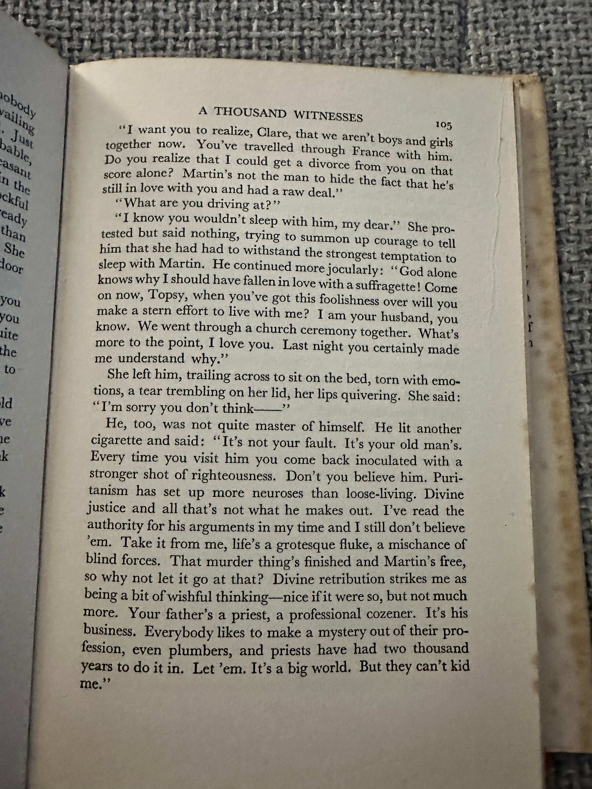 1953 A Thousand Witnesses first edition interior page showing dialogue between characters