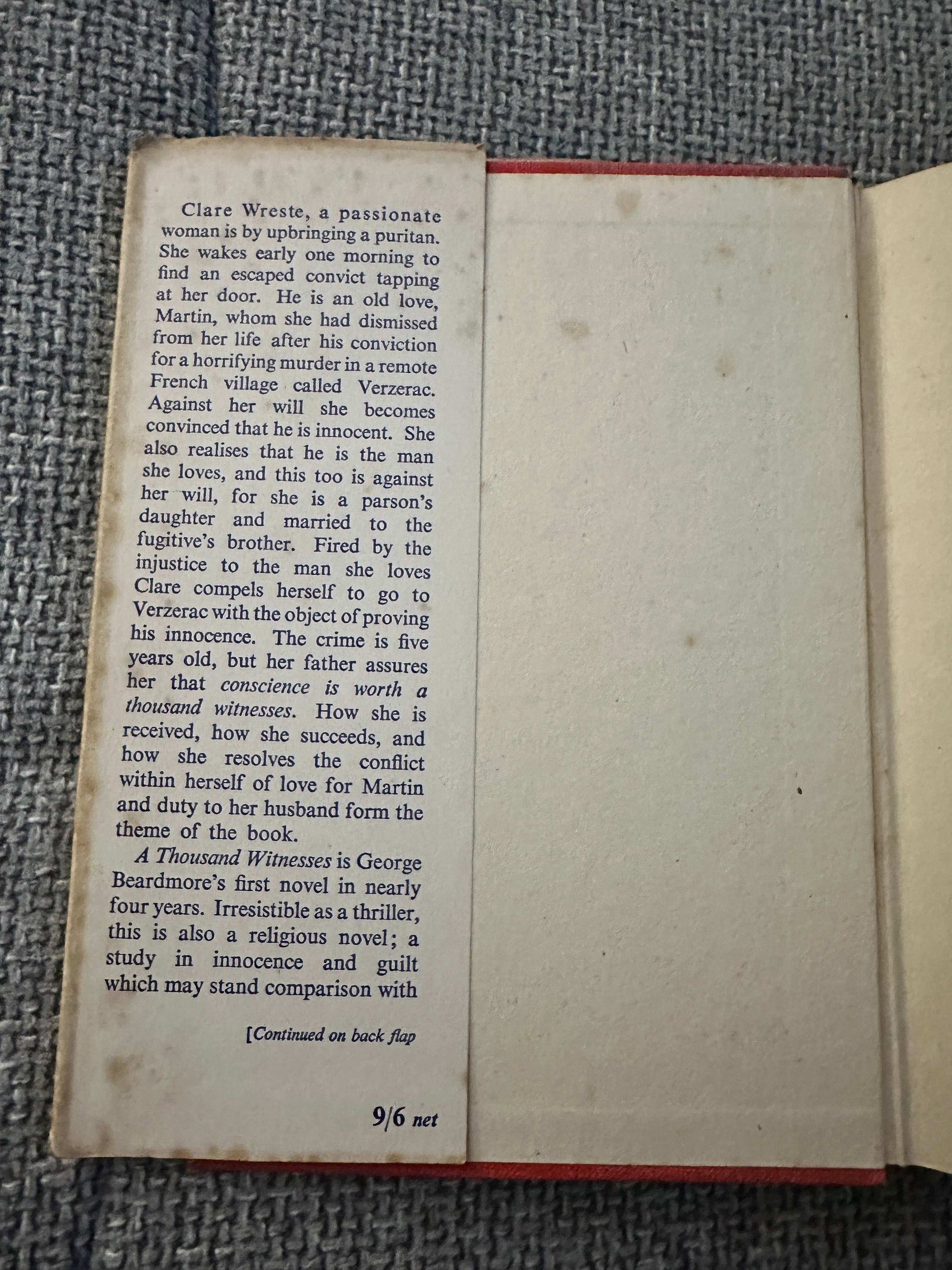 1953 A Thousand Witnesses first edition book by Honeyburn Books with a detailed synopsis inside