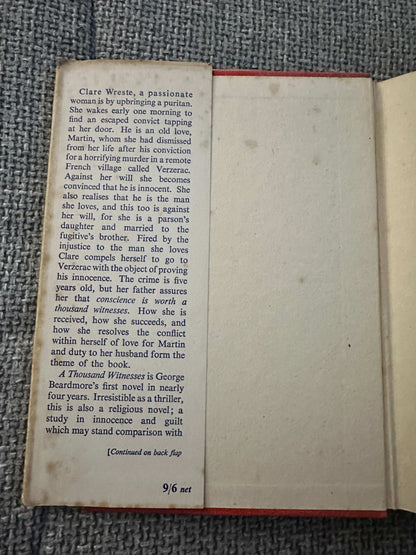 1953 A Thousand Witnesses first edition book by Honeyburn Books with a detailed synopsis inside