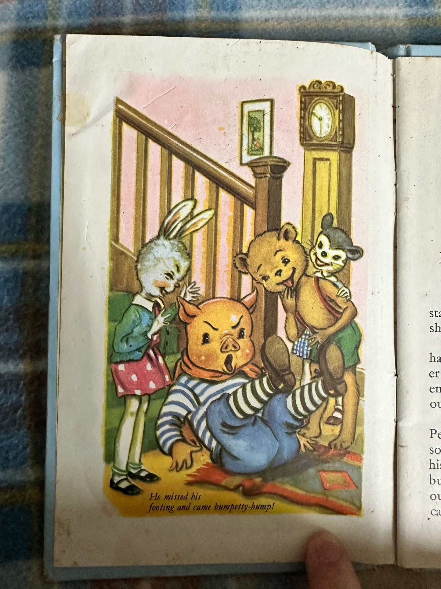 Illustration from 1959 Bobby Bear The Fireman book featuring animals in a playful scene