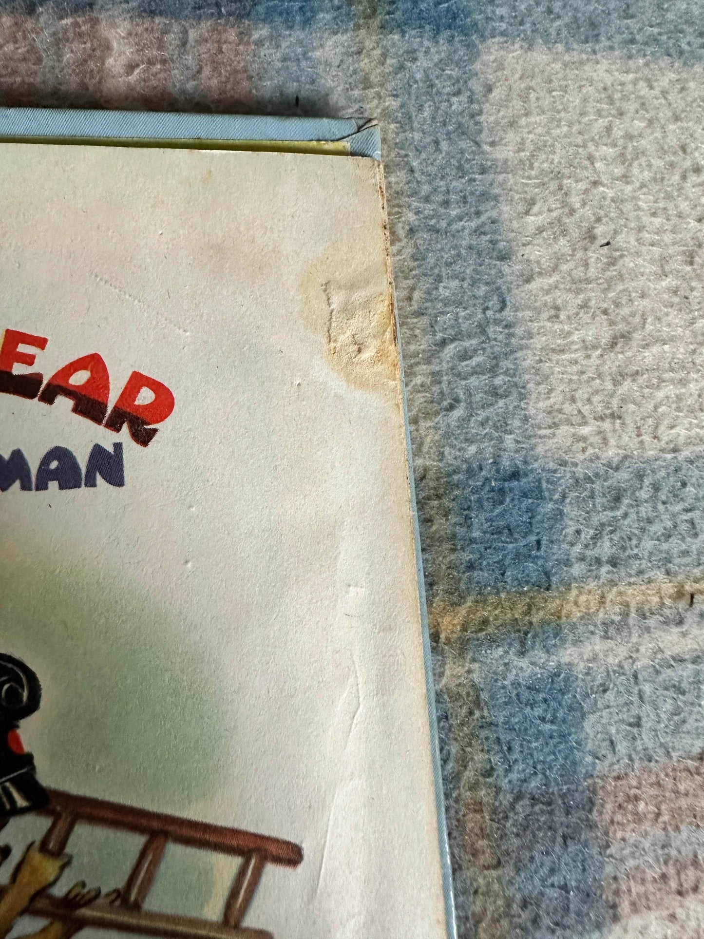 Cover of 1959 Bobby Bear The Fireman book with colorful illustrations and slight wear