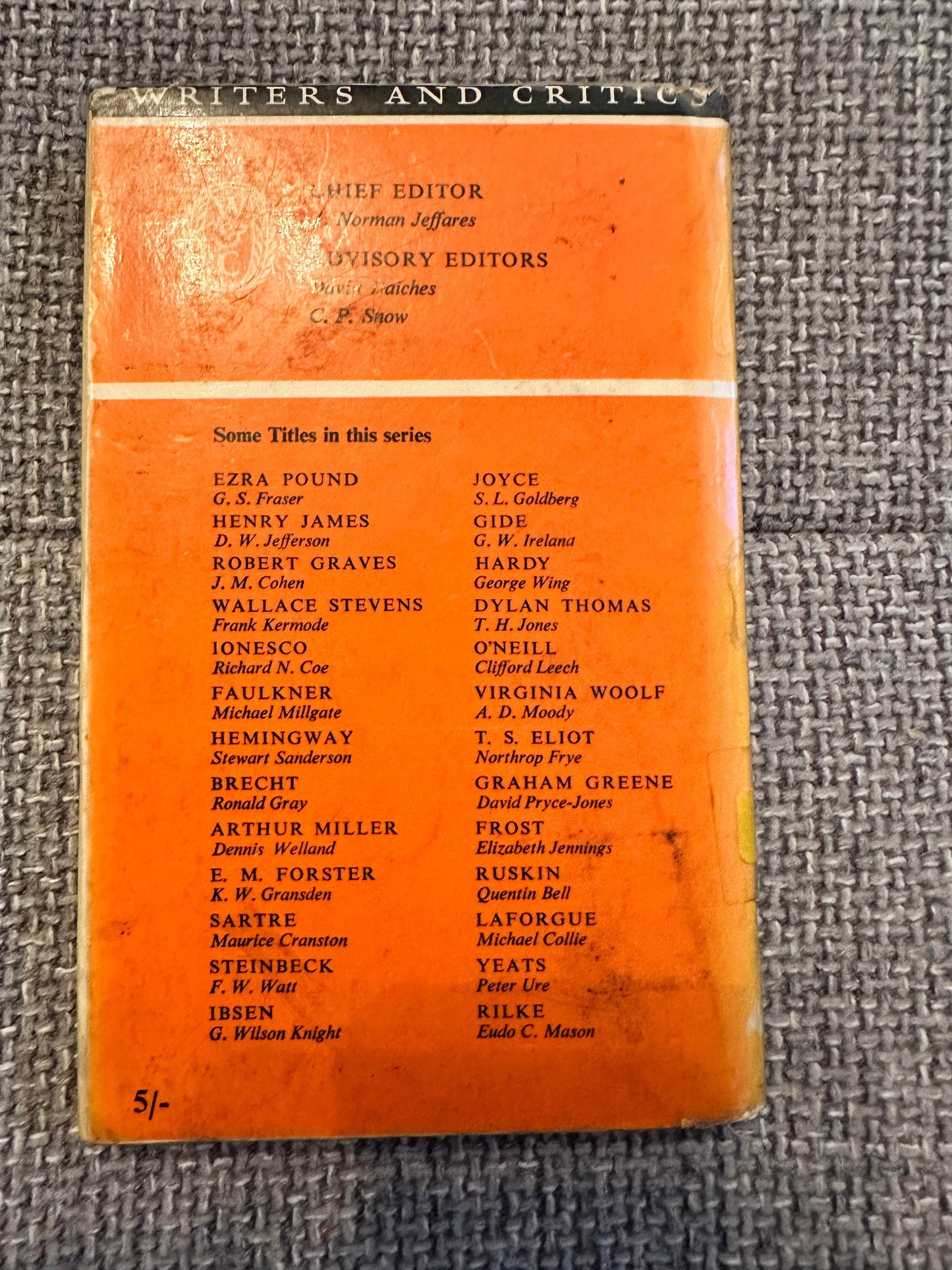 Back cover of 1963 Yeats biography book with a list of notable writers and critics featured