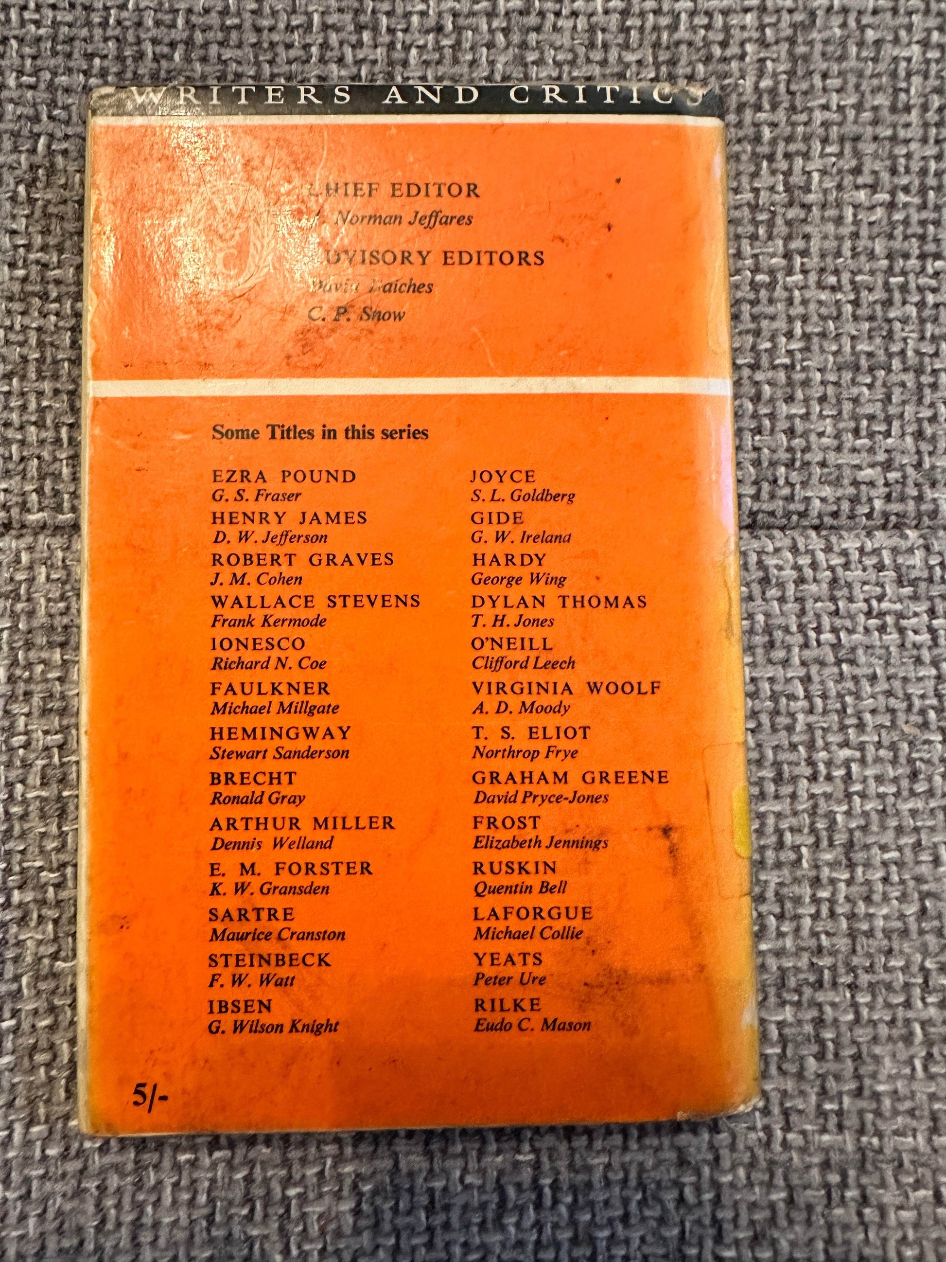 Back cover of 1963 Yeats biography book with a list of notable writers and critics featured