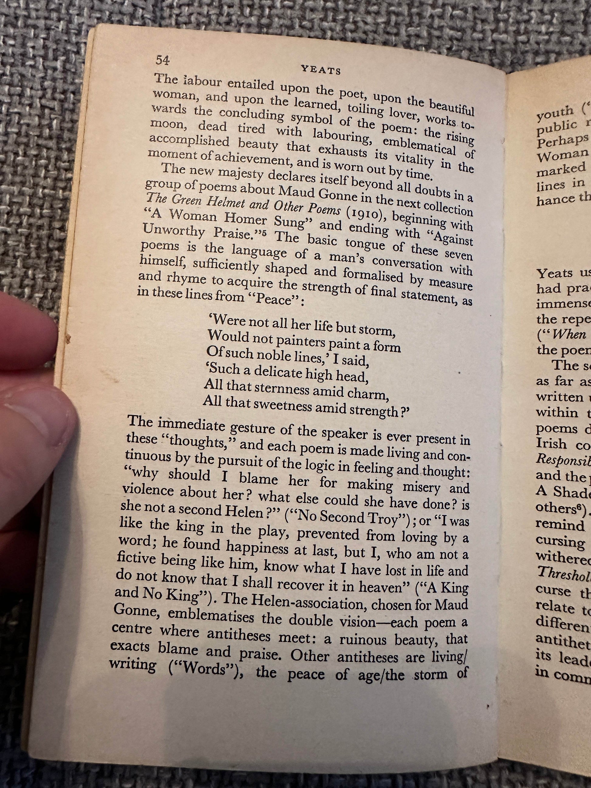 Page from the 1963 Yeats biography book discussing the poet's themes and influences