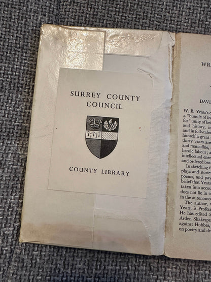 Inside cover of 1963 Yeats biography book showing Surrey County Council library stamp