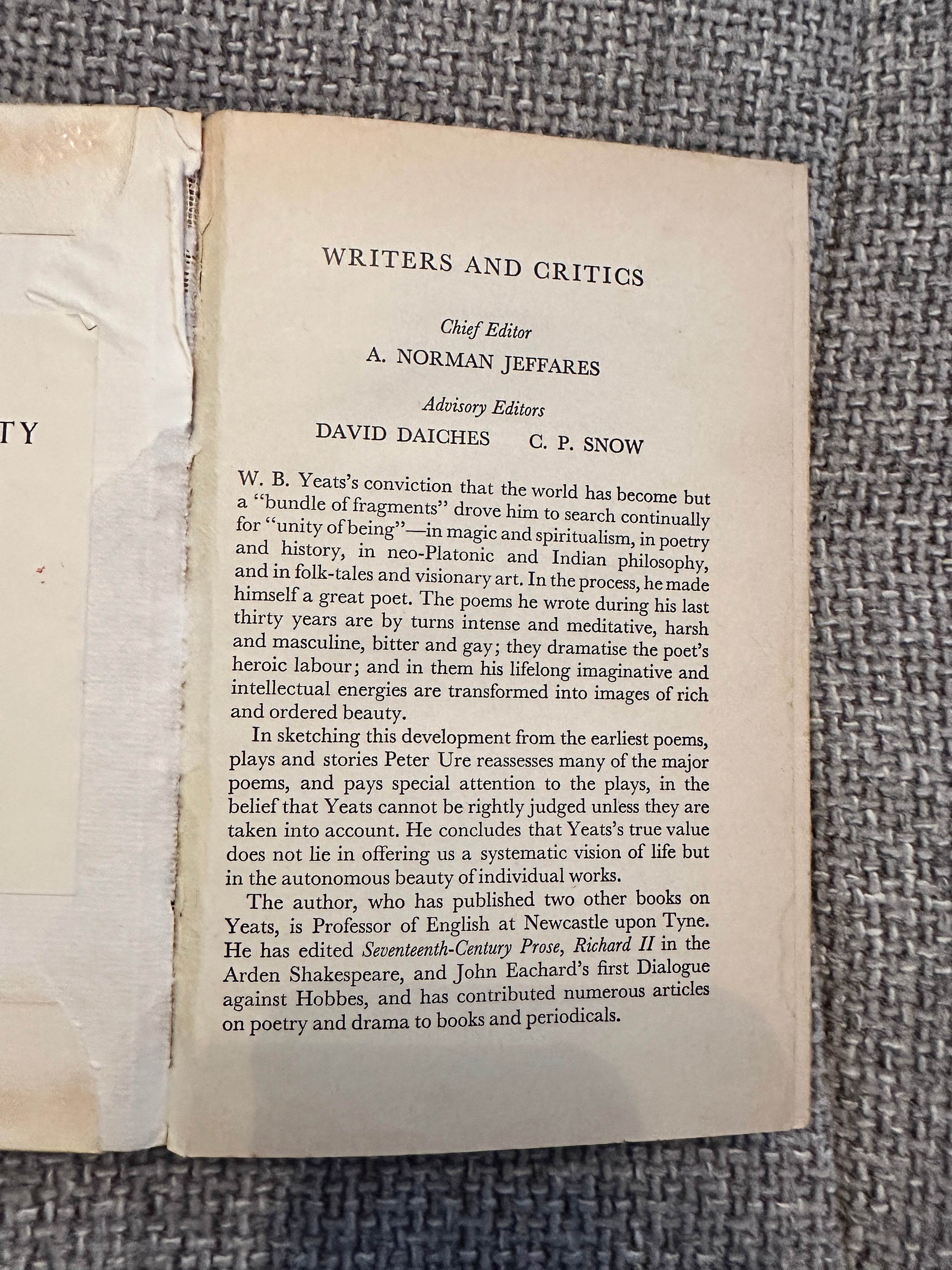 Interior page of 1963 Yeats biography book showcasing writer details and editorial contributions