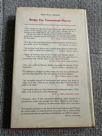 Back cover of the 1969 Bridge For Tournament Players book with reviews and accolades