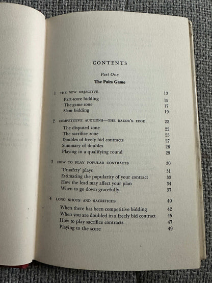 Contents page of the 1969 Bridge For Tournament Players book outlining key topics and strategies