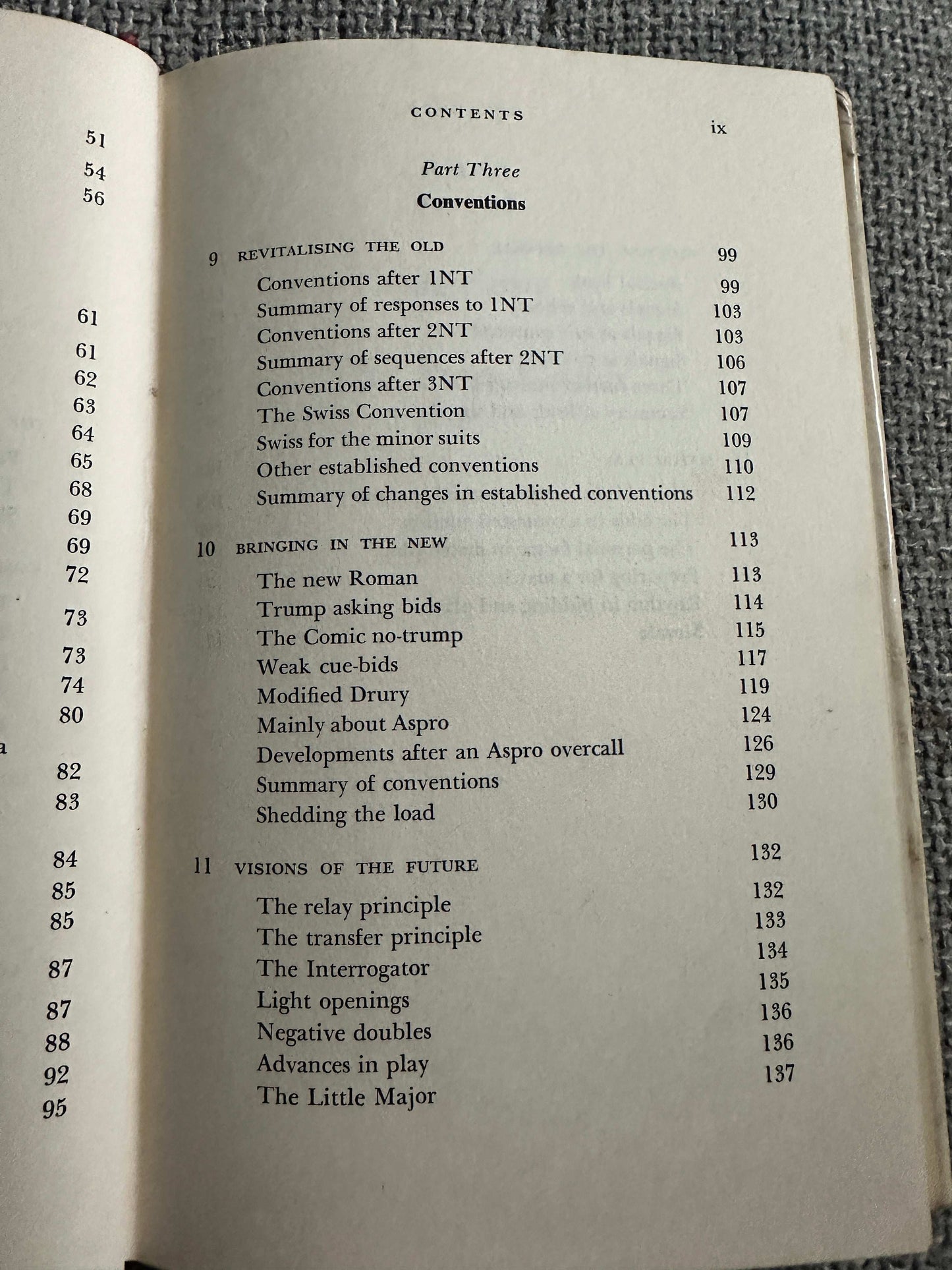 Contents page of the 1969 Bridge For Tournament Players book showing chapters and topics covered