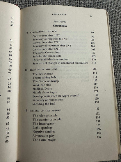 Contents page of the 1969 Bridge For Tournament Players book showing chapters and topics covered