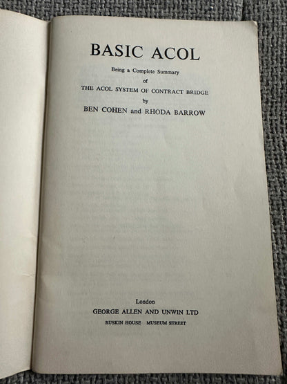 Basic ACOL book cover detailing the 1972 ACOL system guide for contract bridge enthusiasts