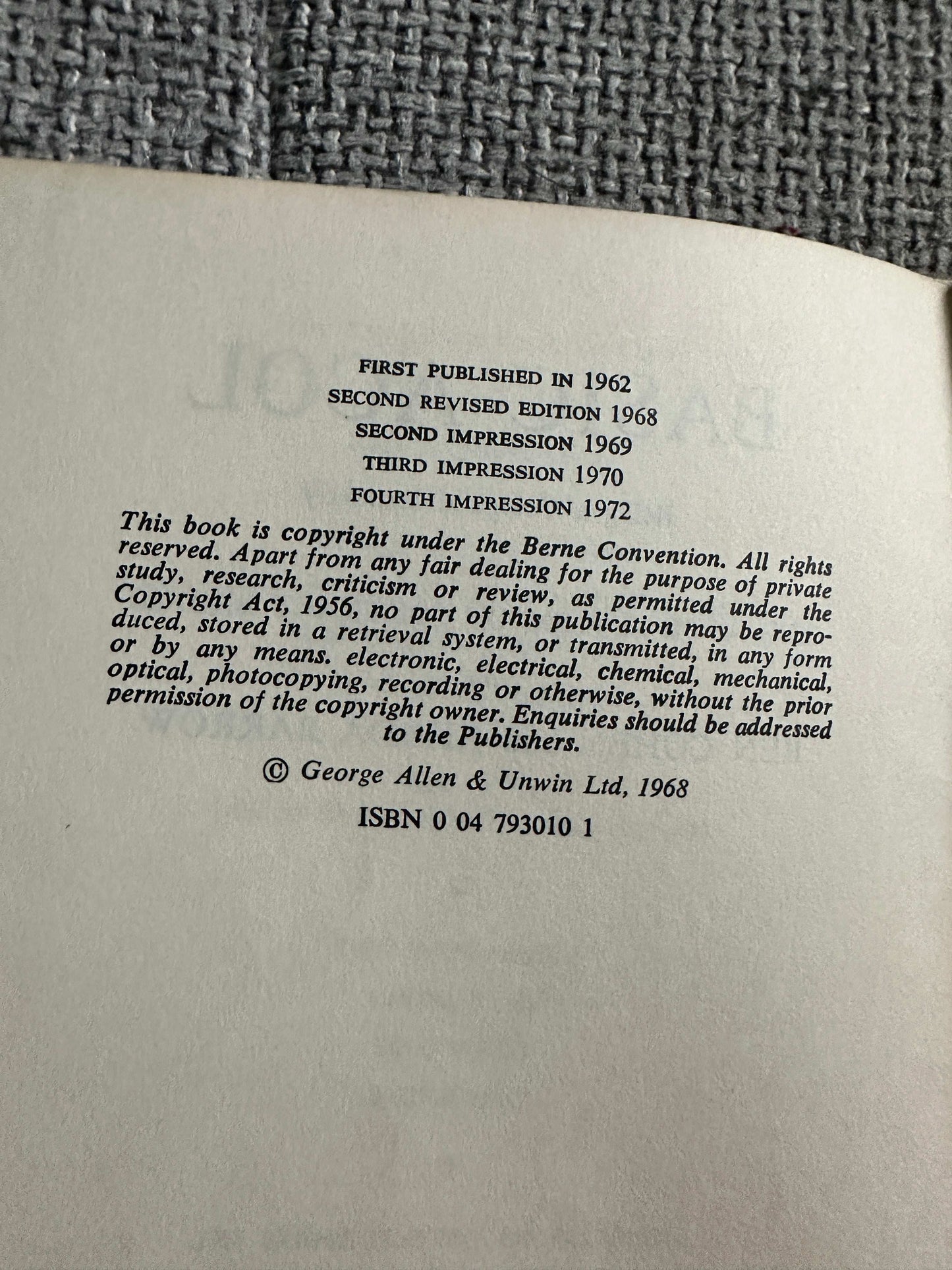 Copyright page of a nonfiction book from Honeyburn Books, featuring details on the 1972 ACOL system guide