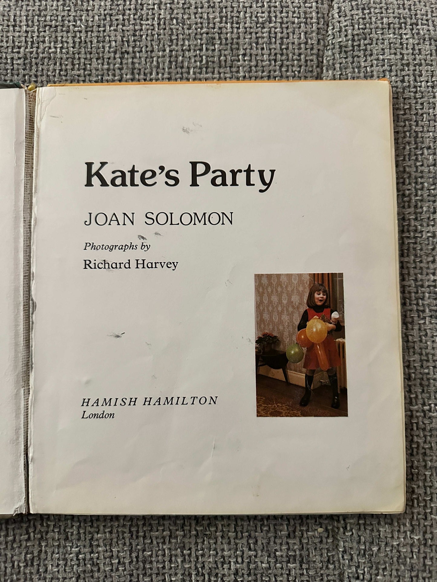 1978 Hamish Hamilton collectible book 'Kate's Party' featuring colorful photographs by Richard Harvey