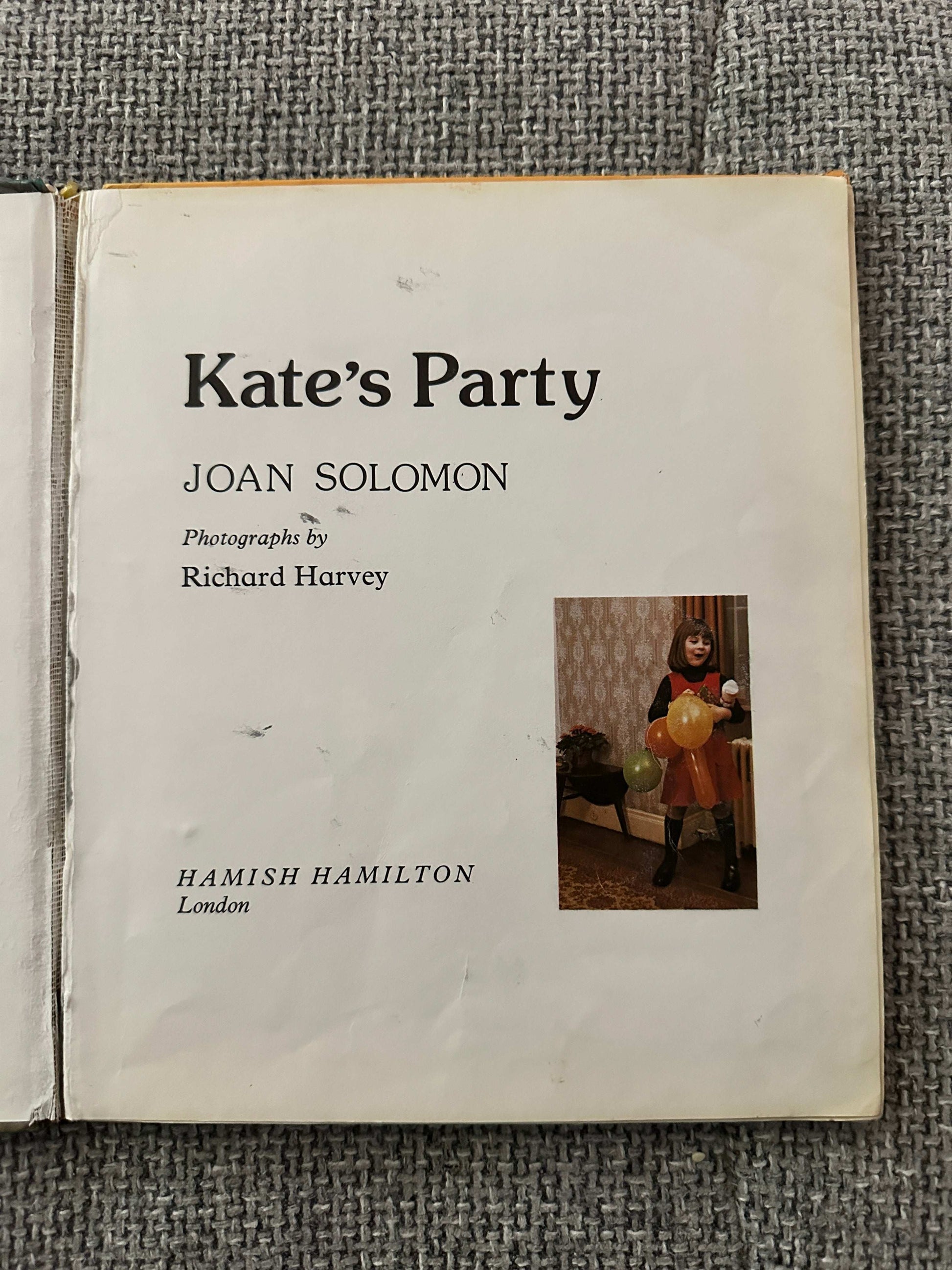 1978 Hamish Hamilton collectible book 'Kate's Party' featuring colorful photographs by Richard Harvey