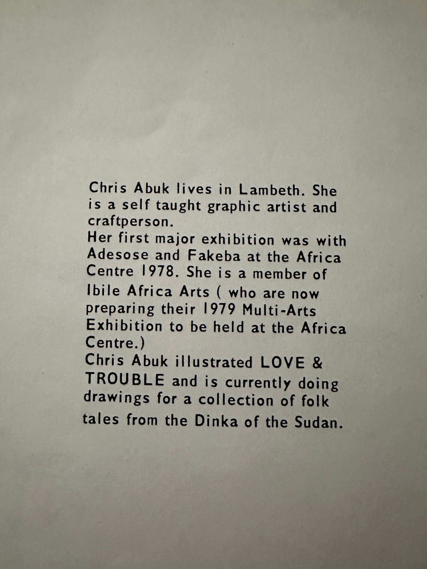 Text from Chris Abuk's biography with details on the 1979 The Lost Dog Chris Abuk first edition