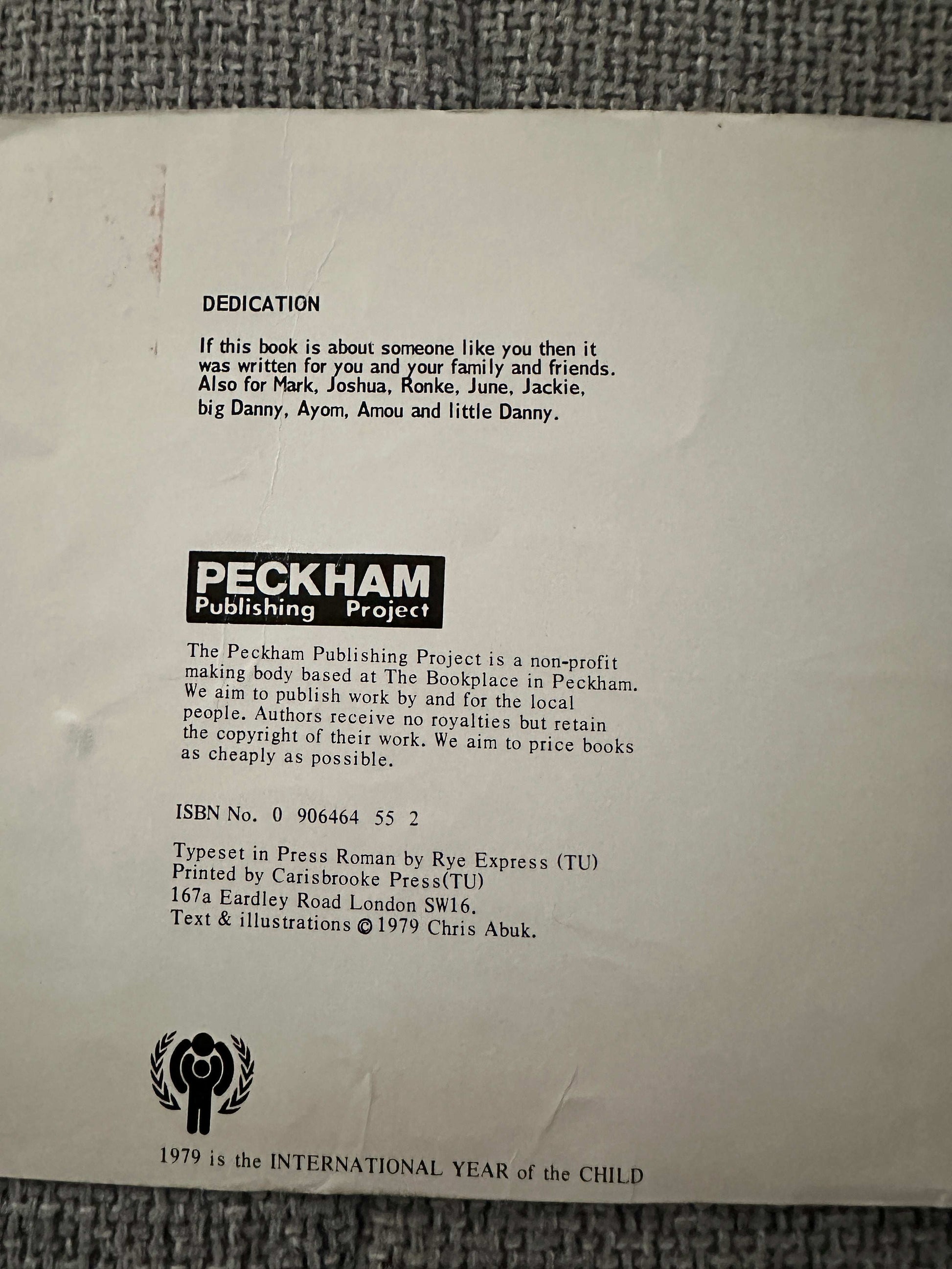 1979 The Lost Dog Chris Abuk first edition dedication page from Peckham Publishing Project