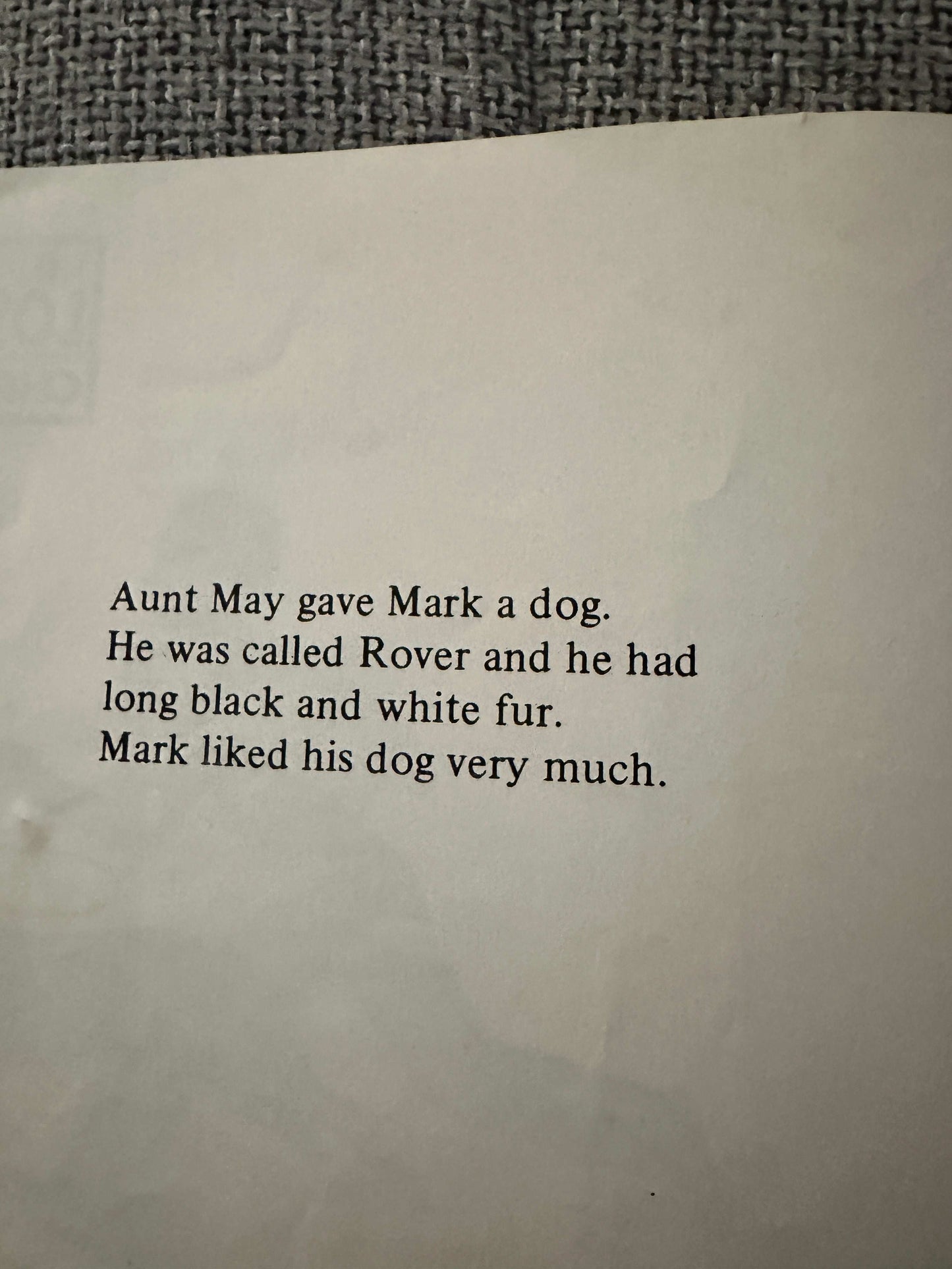 Page from 1979 The Lost Dog Chris Abuk first edition showing text about a boy and his dog