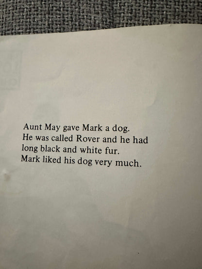 Page from 1979 The Lost Dog Chris Abuk first edition showing text about a boy and his dog