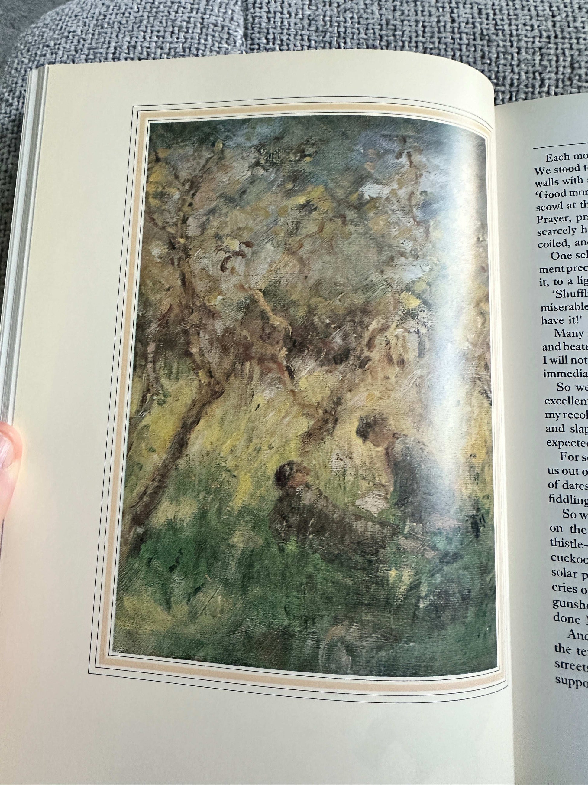 Illustrated page from the 1984 Cider With Rosie illustrated edition featuring a pastoral scene