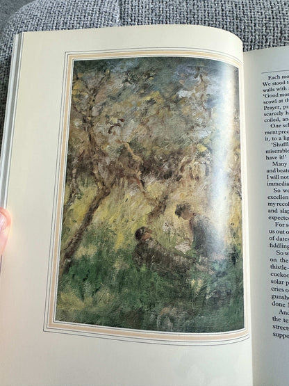 Illustrated page from the 1984 Cider With Rosie illustrated edition featuring a pastoral scene