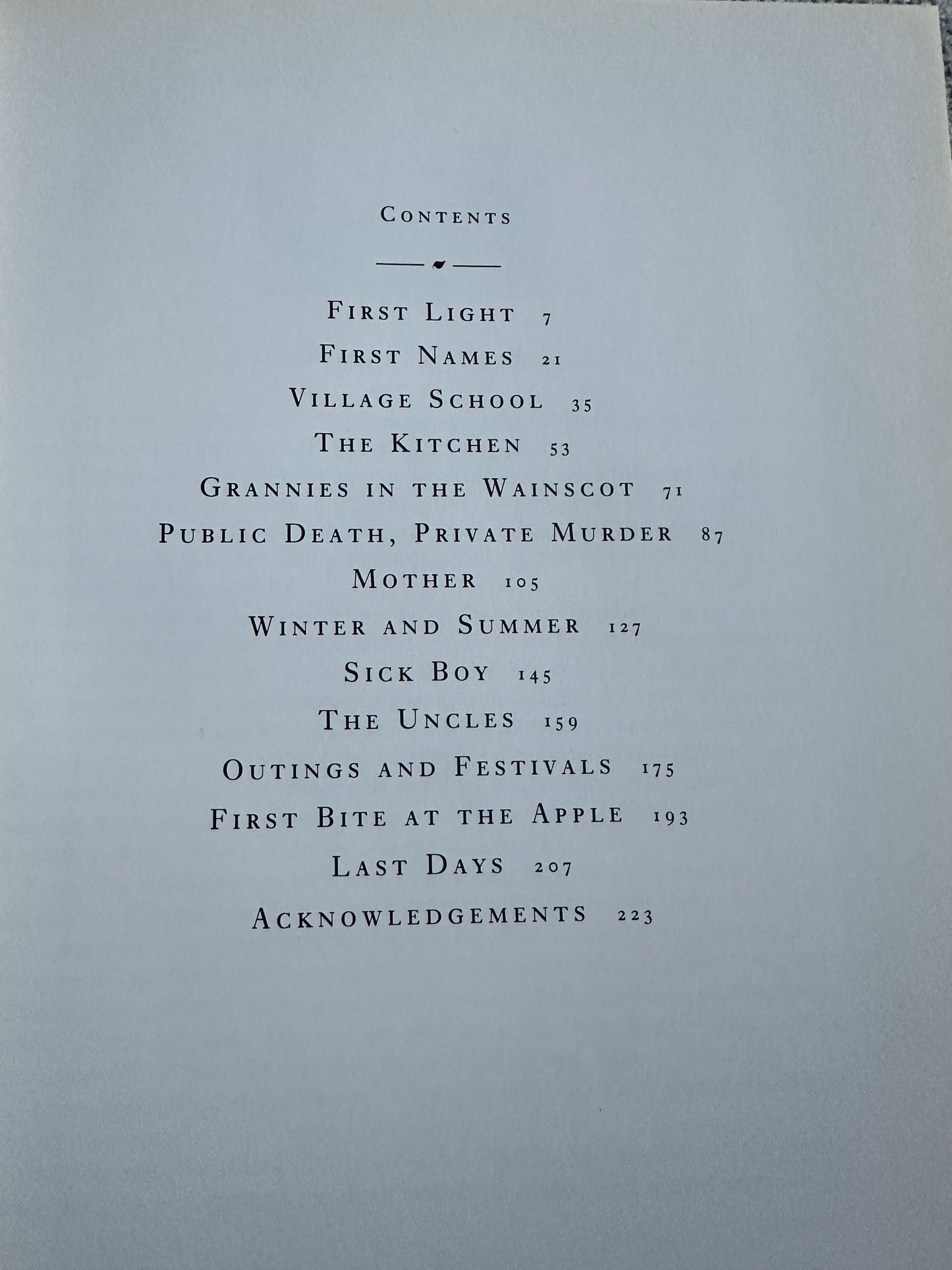 Contents page of the illustrated edition of 1984 Cider With Rosie featuring chapter titles and page numbers