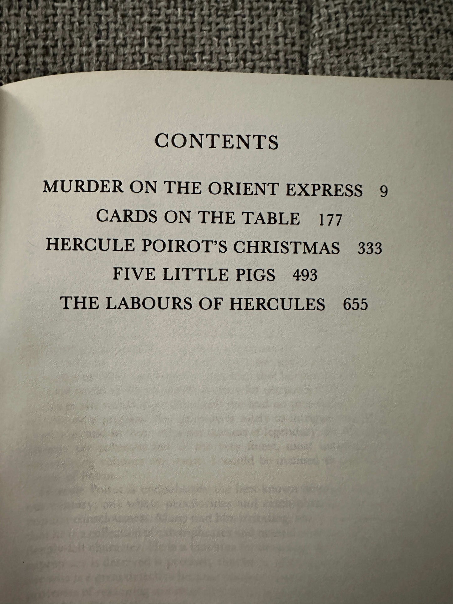 Contents page of the 1990 Poirot omnibus Guild Publishing featuring classic stories by Agatha Christie