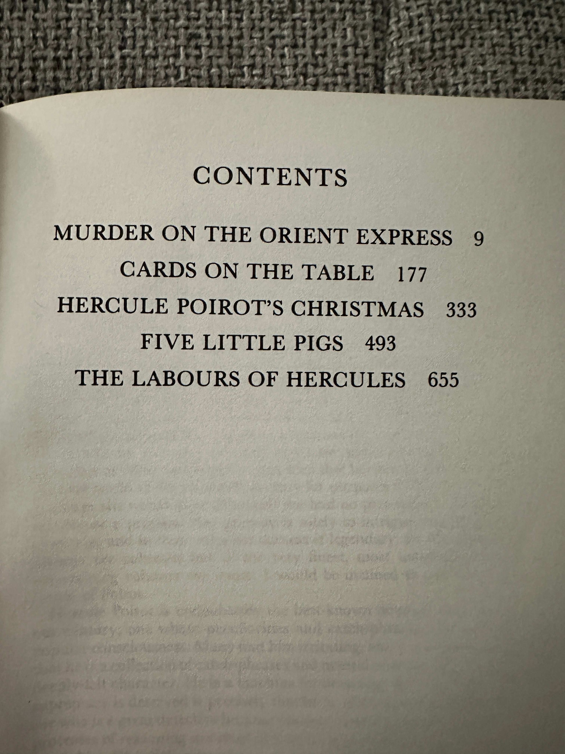 Contents page of the 1990 Poirot omnibus Guild Publishing featuring classic stories by Agatha Christie