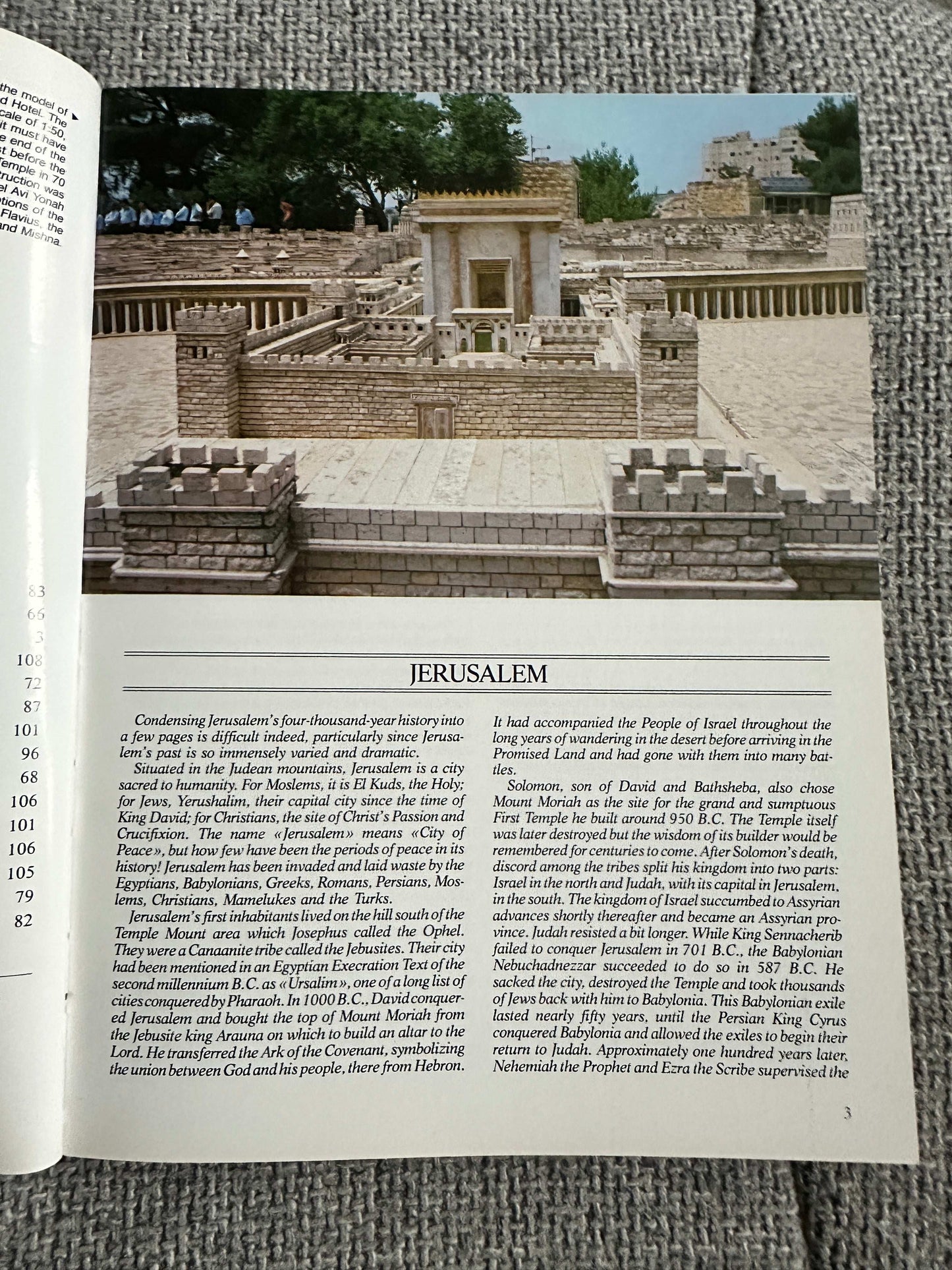 1992 Israel travel book page featuring a historical site in Jerusalem with detailed architecture