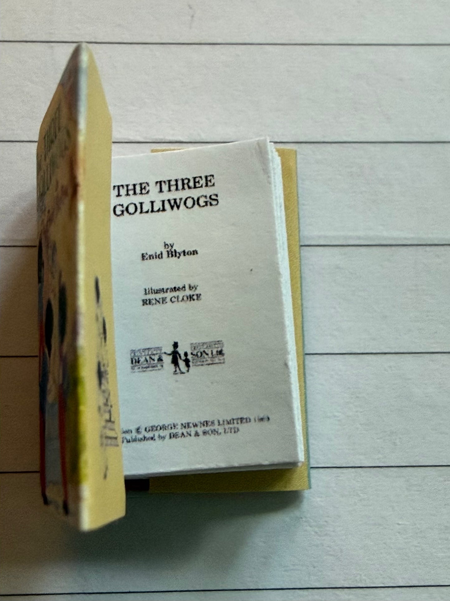 The Three Golliwogs 1:12 scale 2x3 opening pages, detachable dust jacket. Not full books not suitable for children