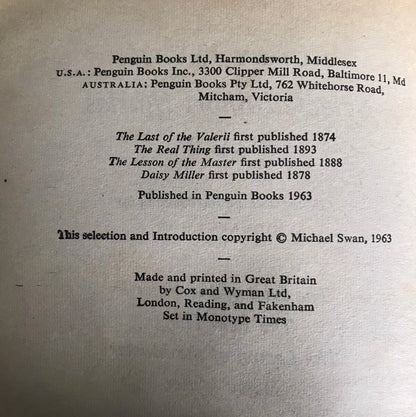 1963*1st* Henry James Selected Short Stories (Penguin Books)