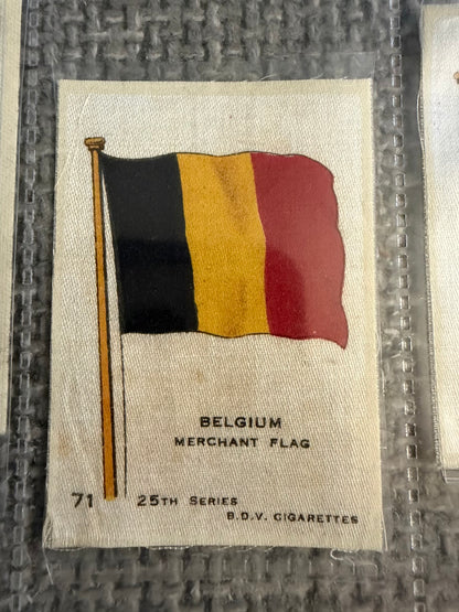 12 x Vintage B.D.V. Cigarette Silks — 25th Series World & Royal Flags — c.1910s