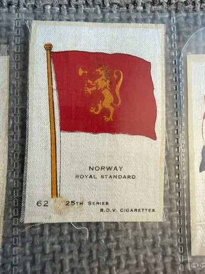 12 x Vintage B.D.V. Cigarette Silks — 25th Series World & Royal Flags — c.1910s