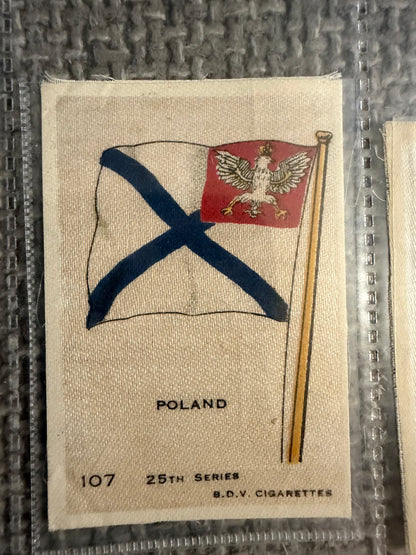 12 x Vintage B.D.V. Cigarette Silks — 25th Series — World, Royal & Colonial Flags — c.1910s