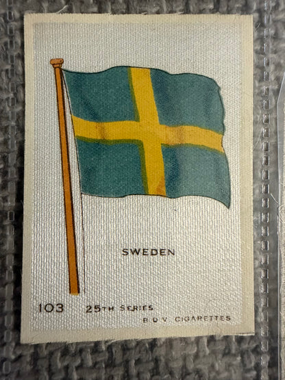 12 x Vintage B.D.V. Cigarette Silks — 25th Series — World, Royal & Regional Flags — c.1910s