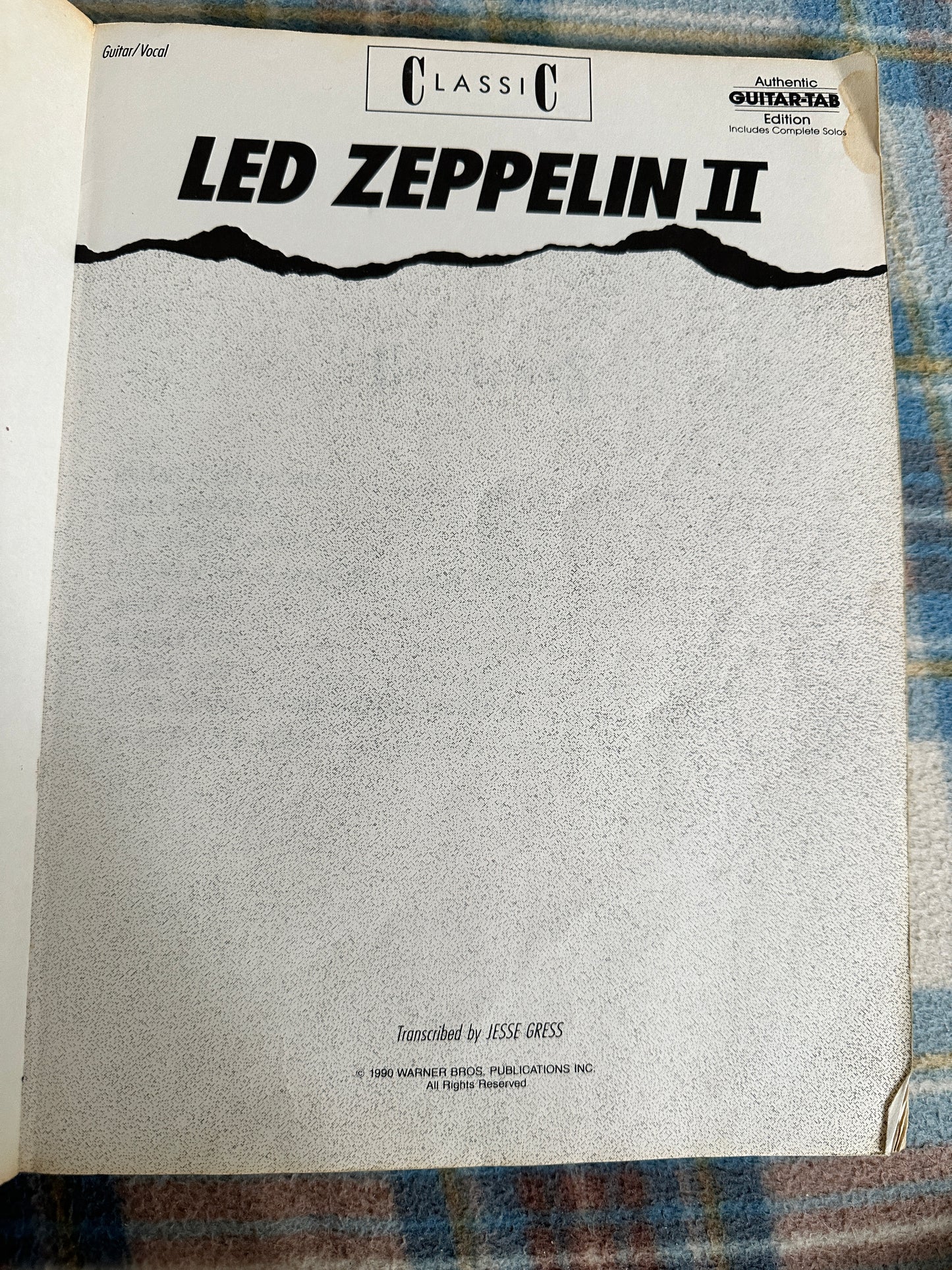 1990 LED Zeppelin II (Music Book Guitar Tab edition(Jesse Gress transcribed) Warner Bros publications