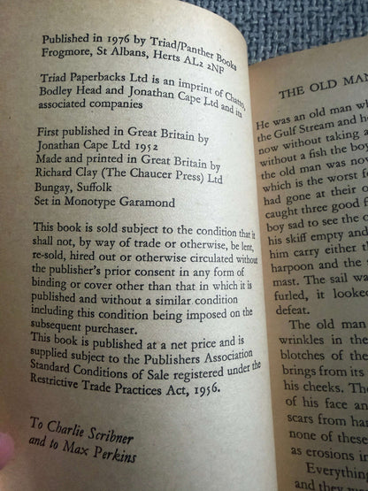 1976 The Old Man & The Sea - Ernest Hemingway (Triad/Panther Publish)