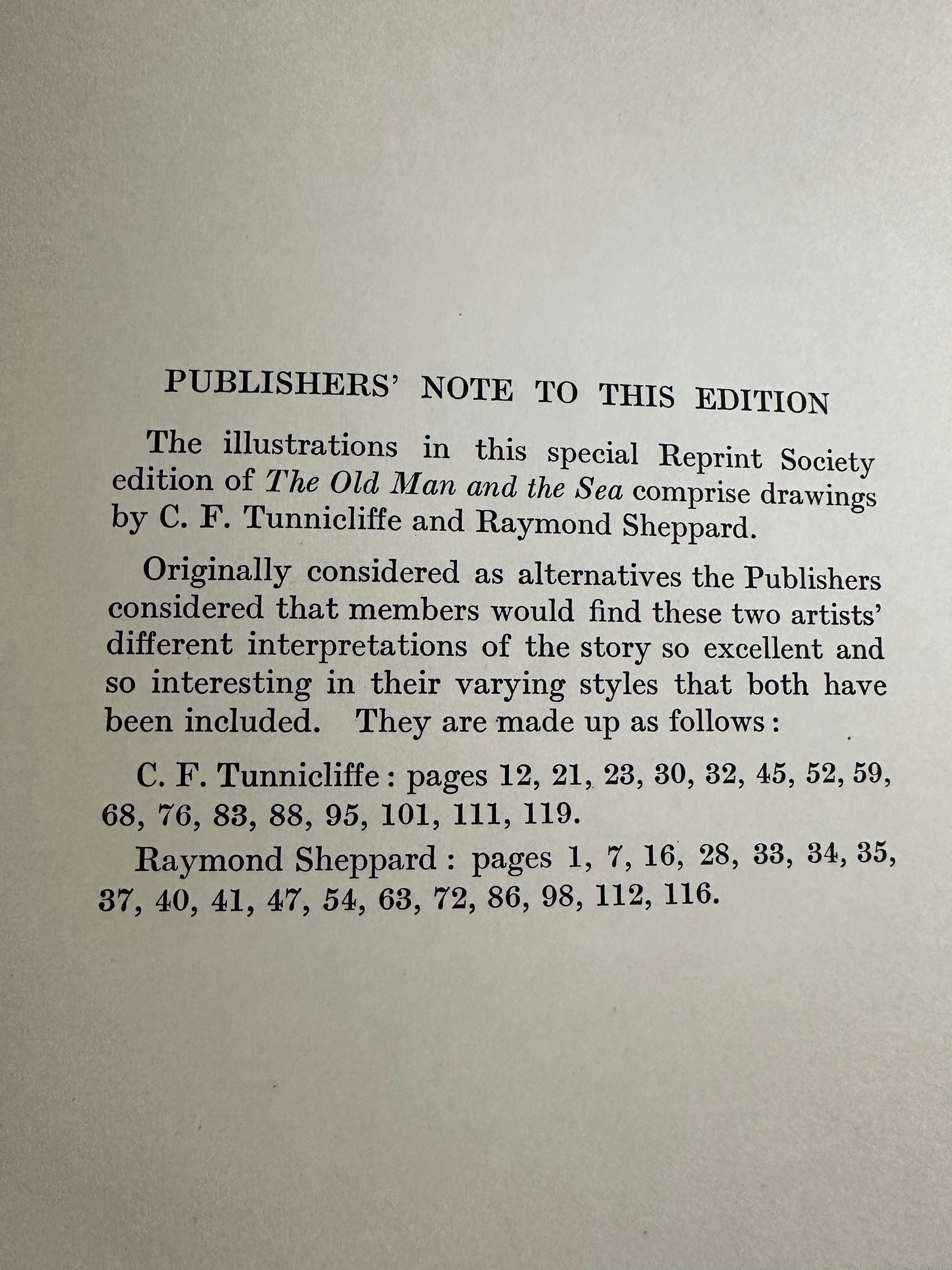 1953 The Old Man & The Sea - Ernest Hemingway( Charles F. Tunnicliffe & Raymond Sheppard Illust) The Reprint Society