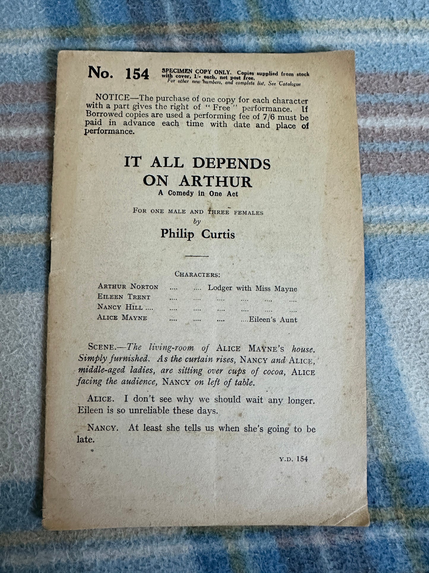 1930’s It All Depends On Arthur (One Act Play) Philip Curtis