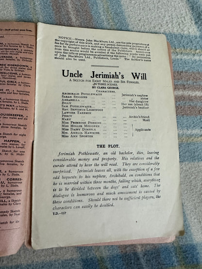 1920’s Uncle Jeremiah’s Will(Humorous Dialogues) The Yorkshire Series