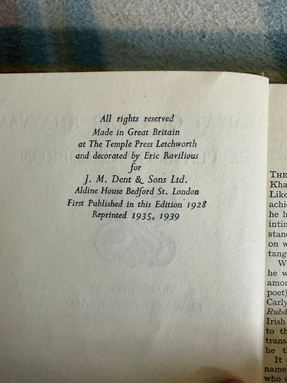 1939 Rubáiyát Of Omar Khayyám & Six Plays Of Calderon - translated Edward Fitzgerald (J. M. Dent & Sons Ltd)