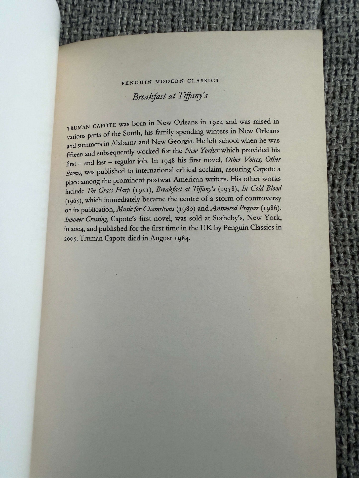 2000 Breakfast At Tiffany’s - Truman Capote ( Penguin Classics) - Honeyburn Books (UK)