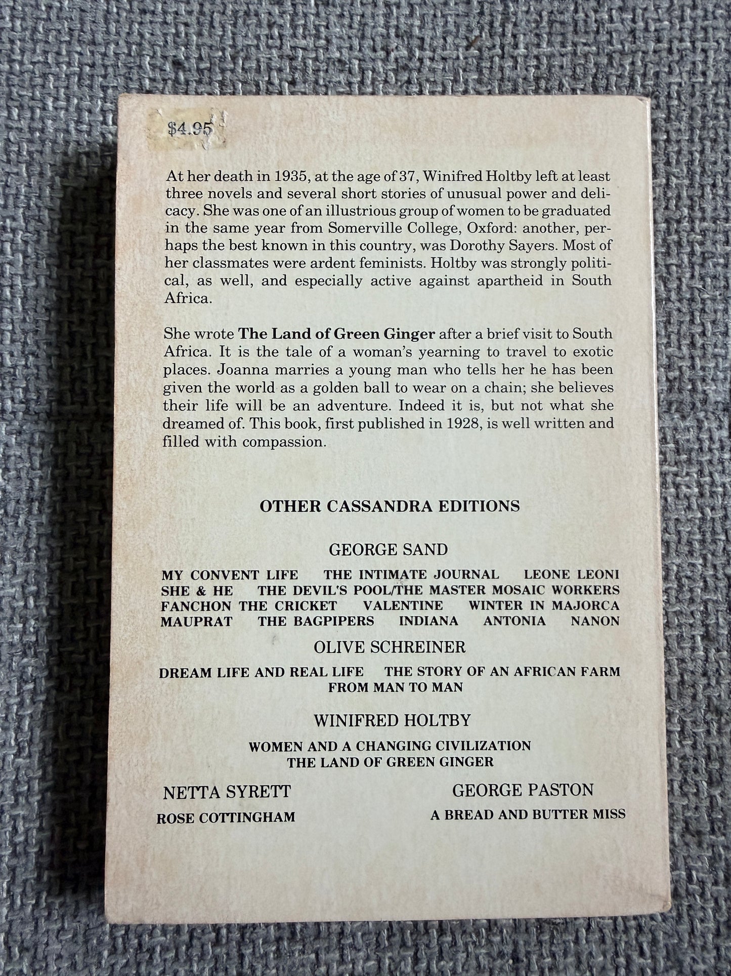 1978 The Land Of Green Ginger - Winifred Holtby (Cassandra Editions) - Honeyburn Books (UK)