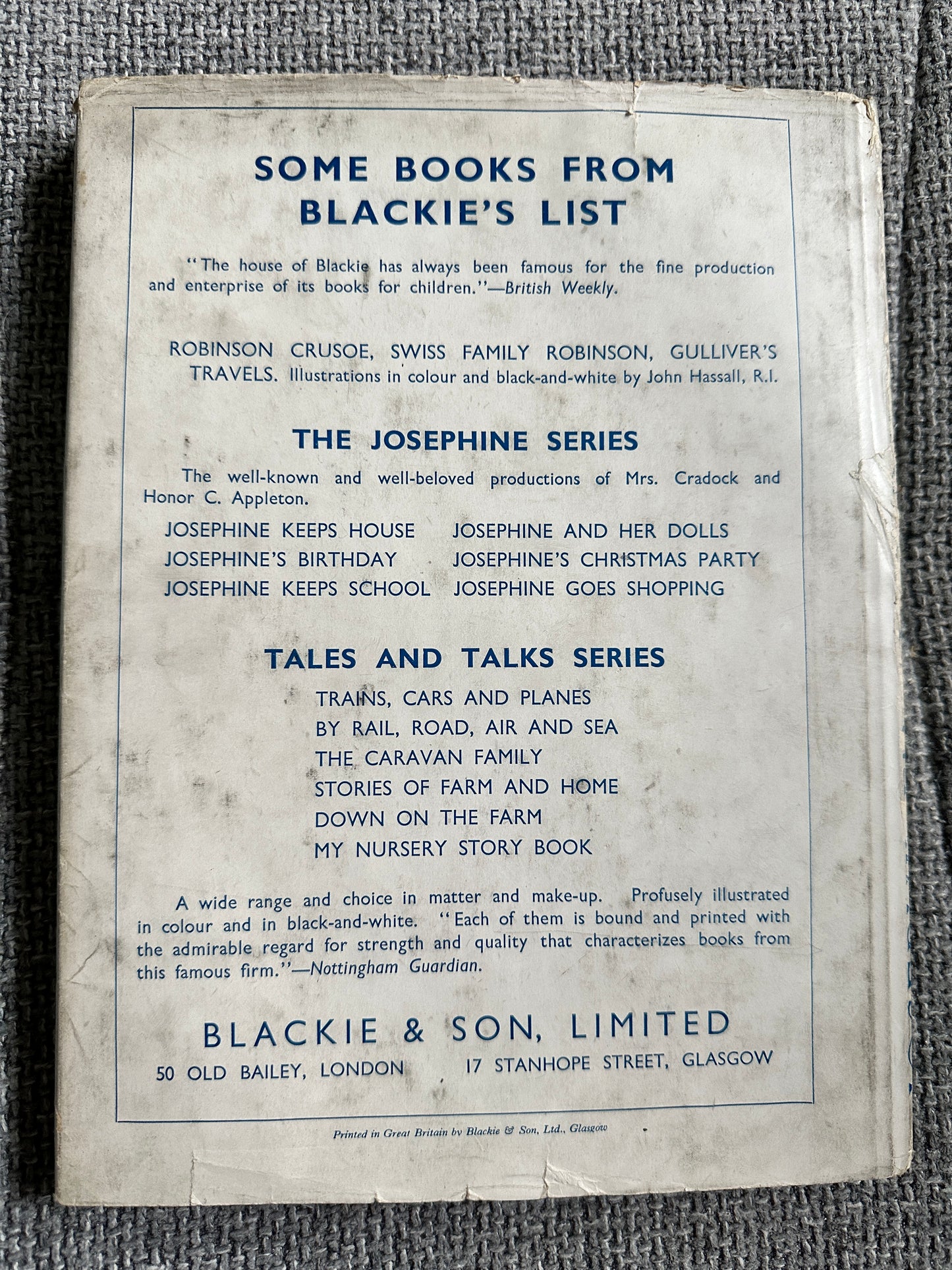 1930’s Josephine’s Birthday - Mrs. H. C. Craddock (Honor C. Appleton Illust) Blackie & Son Ltd - Honeyburn Books (UK)