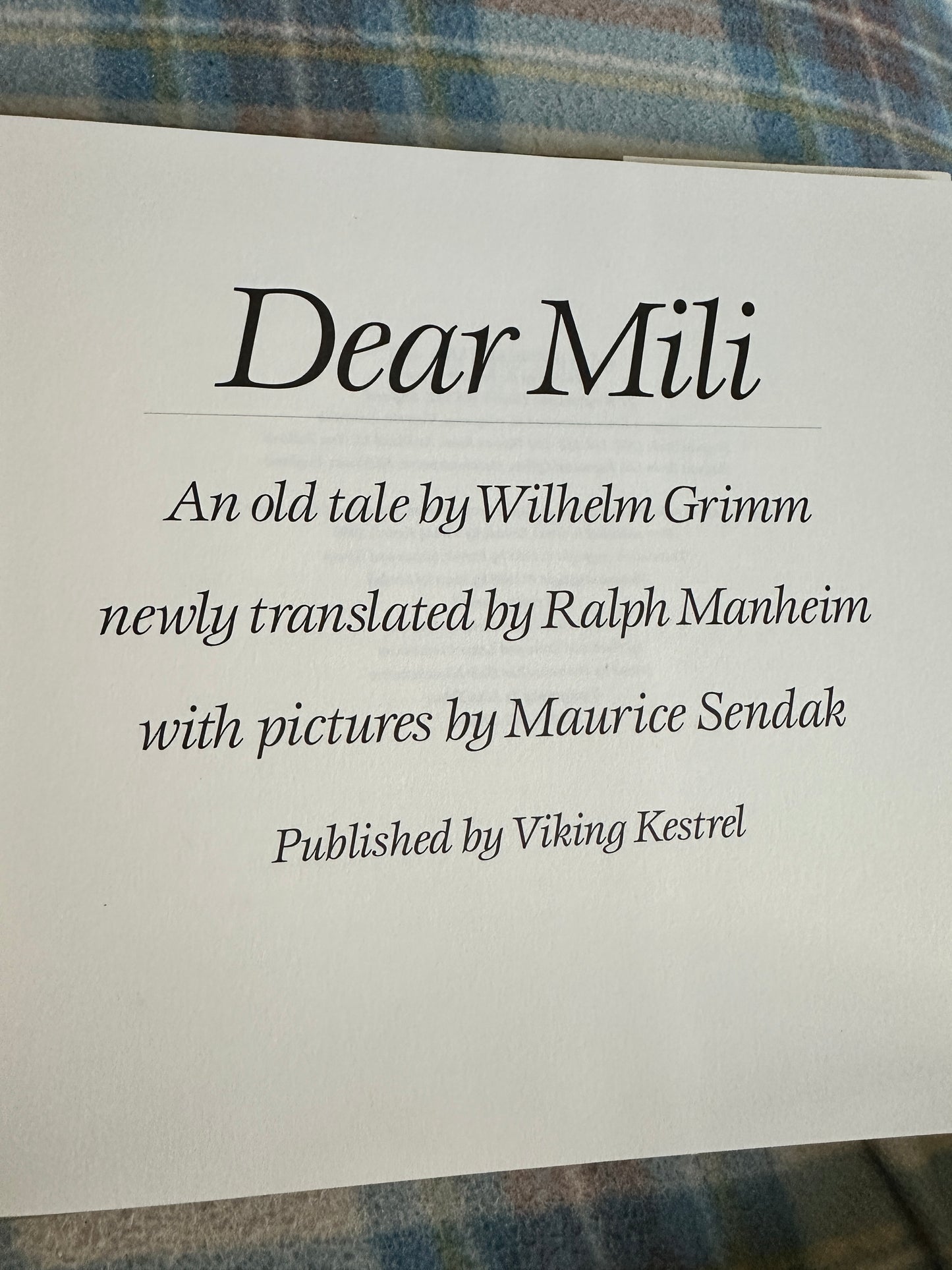 1988*1st UK* Dear Mili- Wilhelm Grimm(Maurice Sendak illustration)Viking Kestrel