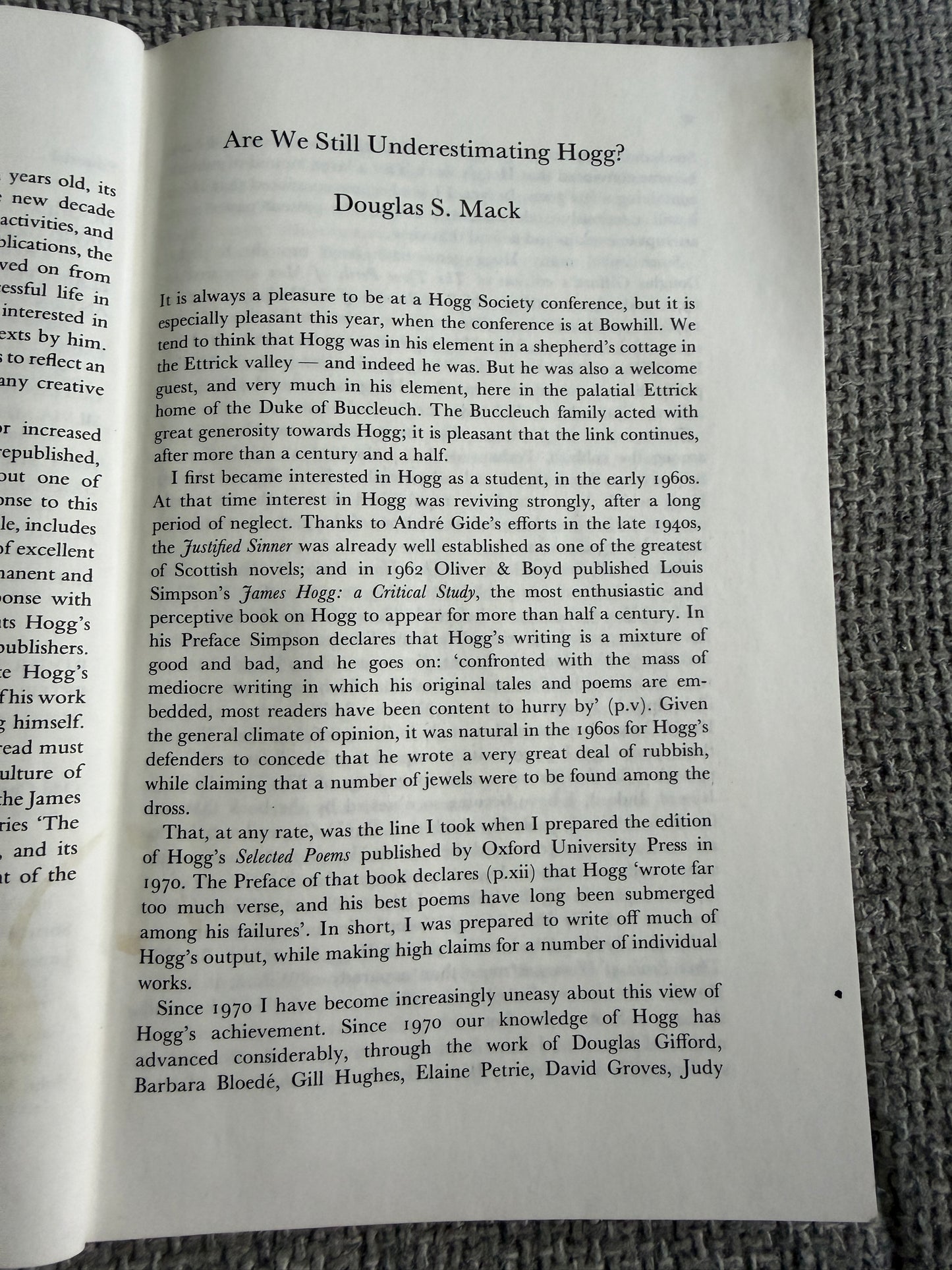 1990 Studies in Hogg & His World - Gillian H. Hughes | James Hogg Studies Issue 1