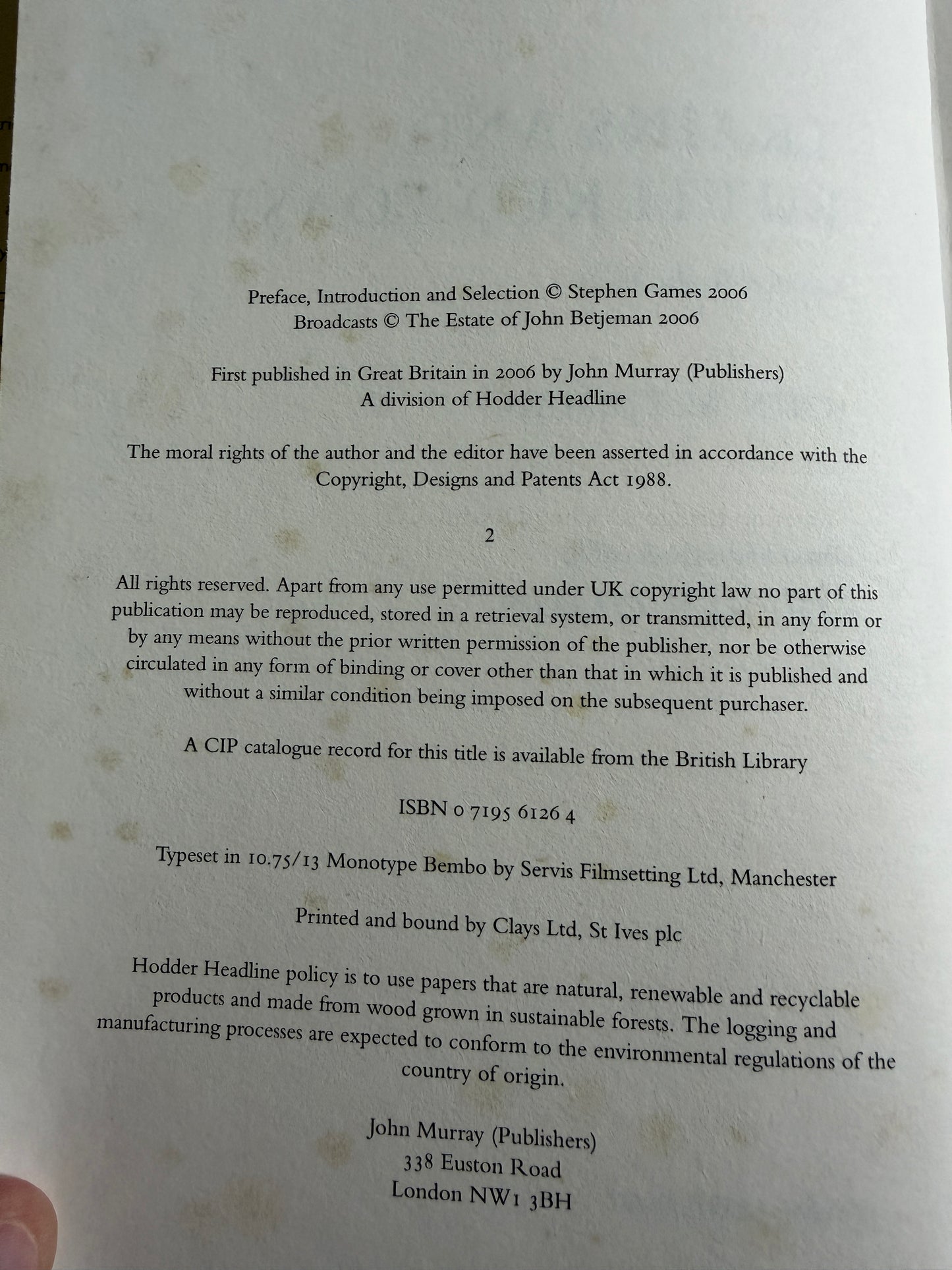 2008 Trains and Buttered Toast by John Betjeman - John Murray Edition