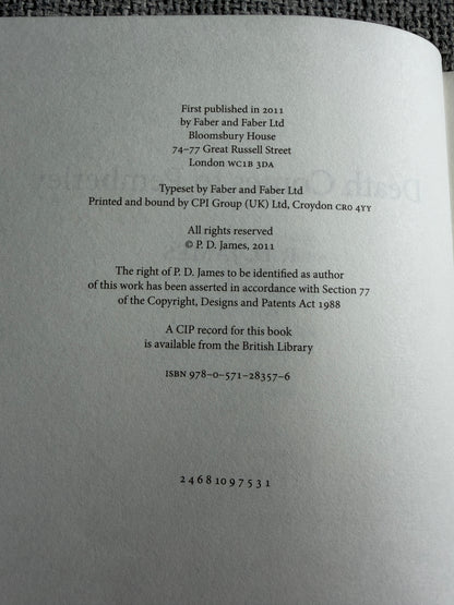2011 Death Comes to Pemberley Book by P. D. James - Faber & Faber Edition